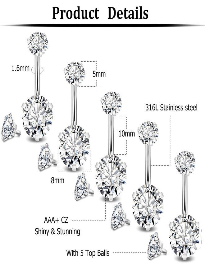 NICEIGHT 5Pcs 14G Surgical Steel Belly Button Ring for Women Belly Ring CZ Navel Rings for Women Barbells Body Piercing Jewelry with Tops Balls W - Image 5
